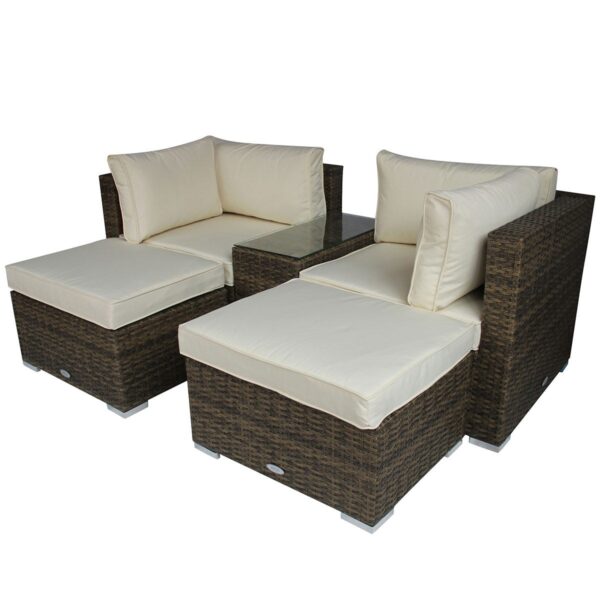 Charles Bentley Multifunctional Contemporary Lounge Set - Natural Rattan/ Cream Cushion