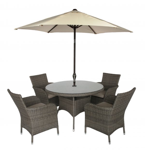 Lg Outdoor Monaco Oak 4 Seat Dining Set With 2 2m Parasol Sepia Beige - Oak Patio Dining Sets Uk