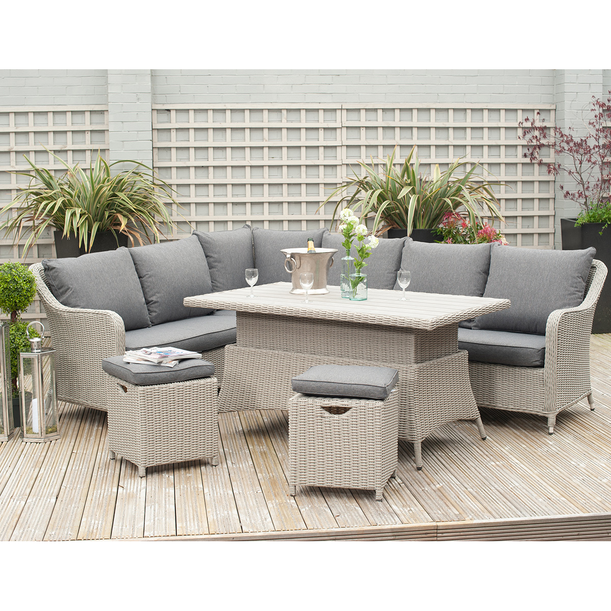 pacific lifestyle antigua corner dining set with adjustable table  stone  grey
