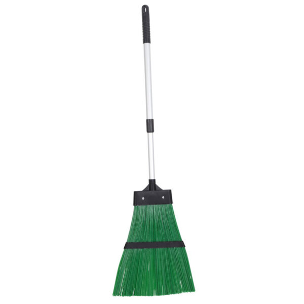 JVL Outdoor Garden Hard Bristled Broom Brush Rake with Extendable Handle Green