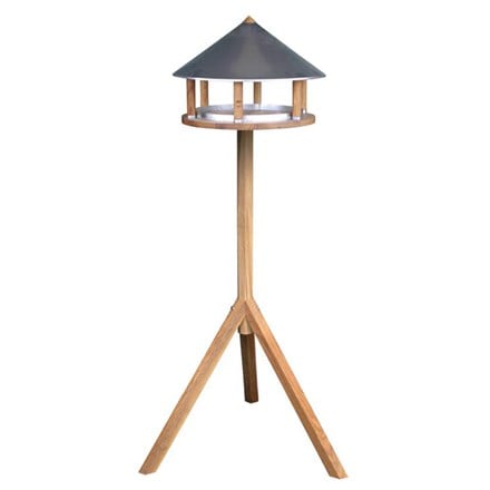 Oak bird table with zinc plated roof