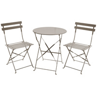 Charles Bentley 3 Piece Metal Bistro Set Garden Patio Table 2 Chairs - 6 Colours Taupe