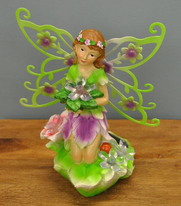 Kneeling Fairy Figurine With Flowers Decorative Garden Light (Solar)
