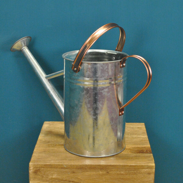Factory Second - Silver & Copper Style Trim Metal Watering Can (4.5 Litre)