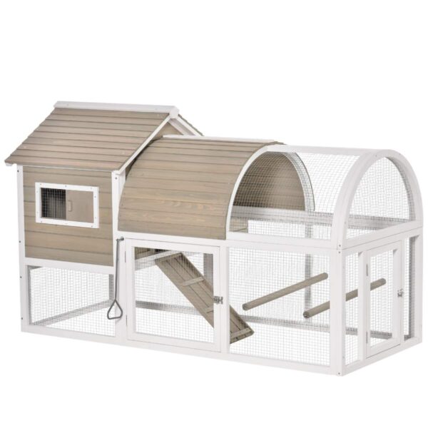 PawHut Wooden Chicken Coop Outdoor Hen House with Removable Tray Nesting Box - Grey