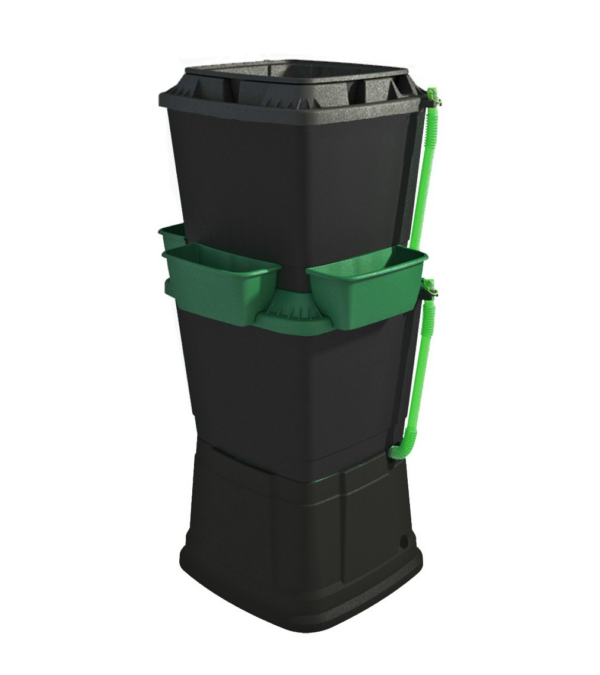 134L Rainwater Terrace Water Butt Planter - 2 Tier - Black & Dark Green