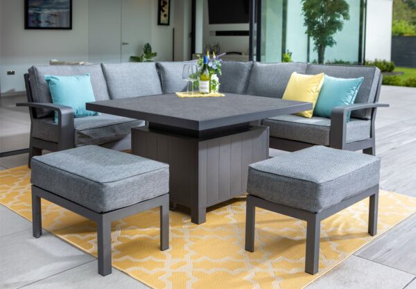 Hartman Aurora 6 Seat Square Casual Aluminium Dining Set With Adjustable Table & Benches (Matt Xerix / Flint)