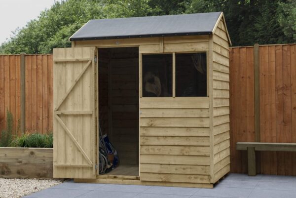 Forest Garden 6x4 Overlap Pressure Treated Reverse Apex Wooden Garden Shed (Installation Included)