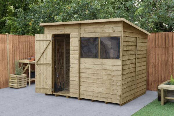 Forest Garden 8x6 Overlap Pressure Treated Pent Wooden Garden Shed (Installation Included)