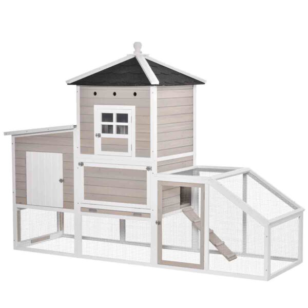 Pawhut Outdoor Wooden Chicken Coop With Removable Tray & Separate Nesting Box - Grey