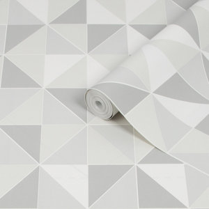 Contour Grey & white Obelisk Tile effect Textured Wallpaper