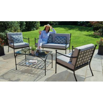 Doverdale Garden Patio Dining Set by Greenhurst - 4 Seats Grey Cushions
