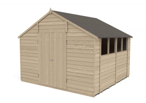Forest Garden Apex Overlap Pressure Treated 10x10 Wooden Garden Shed with Double Door (Installation Included)