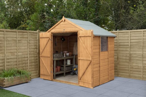 Forest Garden Apex Shiplap Dipped 7x5 Wooden Garden Shed with Double Door (Installation Included)