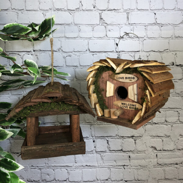 Hanging Wooden Bird Table & Love Bird Nest Box Set - Damaged Box Stock
