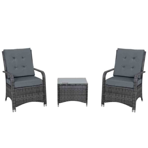 Outsunny Rattan 3Pcs Chair Table Bistro Set Patio Set W/ Steel Frame Grey