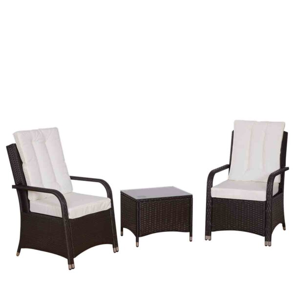 Outsunny Rattan 3Pcs Chair Table Bistro Set Patio Set W/ Steel Frame White