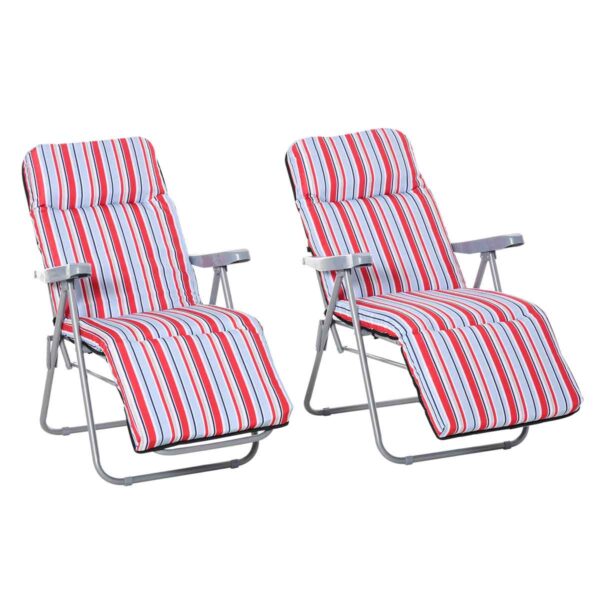 Outsunny Striped Sun Lounger Recliner Chair Set - 2 Pk
