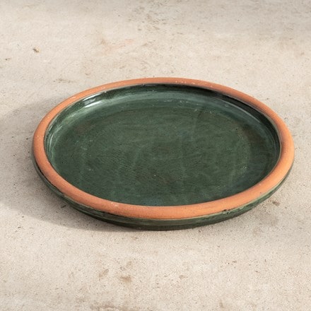 Glazed ceramic bird bath - ocean green