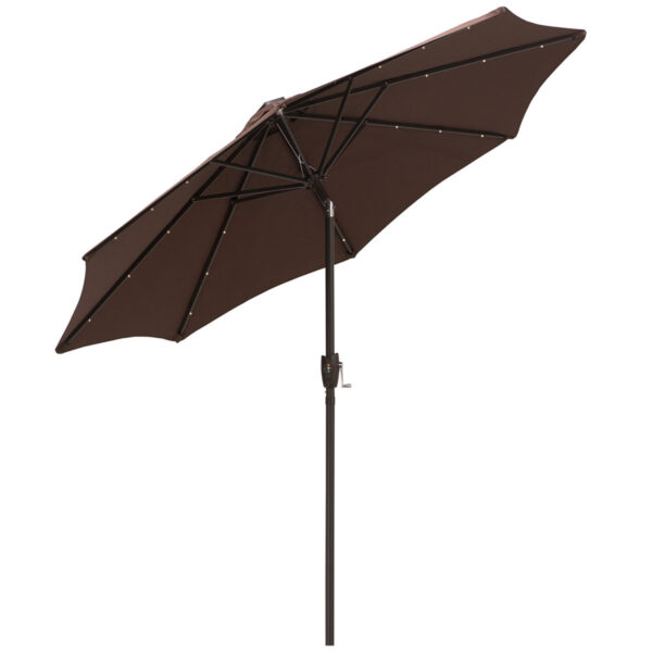 Outsunny Garden Parasol Outdoor Tilt Sun Umbrella Led Light Hand Crank Brown