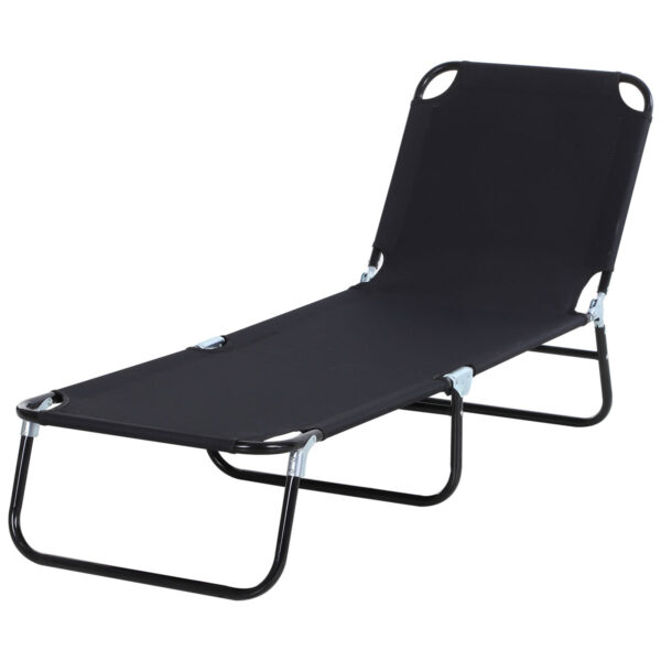 Outsunny Portable Folding Sun Lounger w/ 4-position Adjustable Backrest - Black