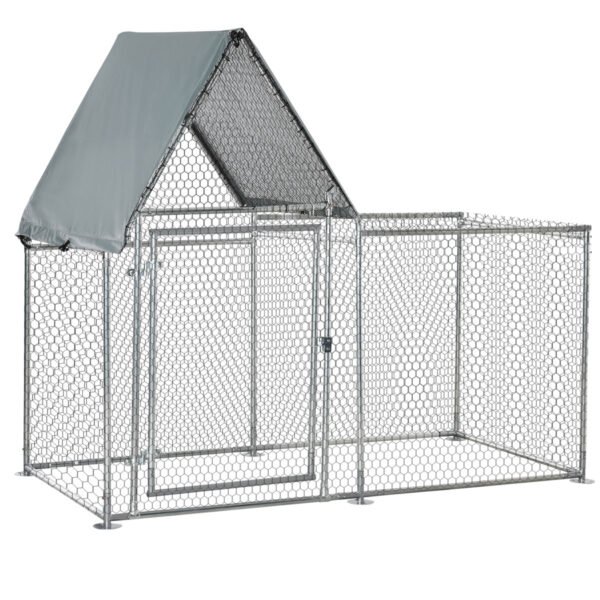 Pawhut Walk In Large 2M Galvanized Chicken Coop And Run W/ Cover