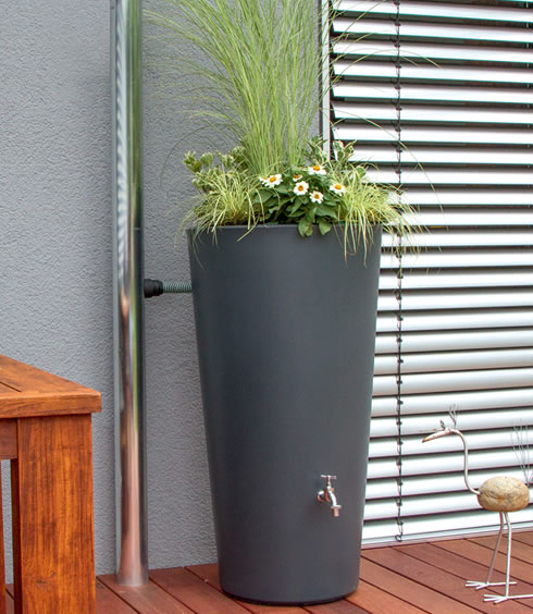 150L RainBowl Flower Water Butts with Planter in Slate Grey