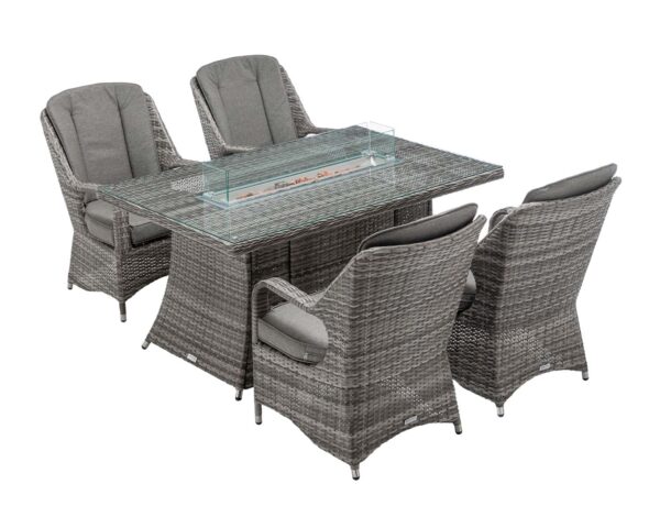 4 Seat Rattan Garden Dining Set With Rectangular Table in Grey With Fire Pit - Marseille - Rattan Direct