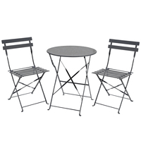 Charles Bentley 3 Piece Metal Bistro Set Garden Patio Table 2 Chairs - 6 Colours Grey