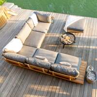 Alexander Rose Outdoor Sorrento Teak Lounge Set with Cushions and Ottoman, Agora Bruma Nuez
