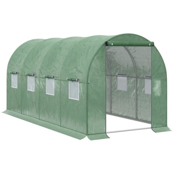 Outsunny 4 X 2M Polytunnel Walk-in Garden Greenhouse With Zip Door And Windows - Green