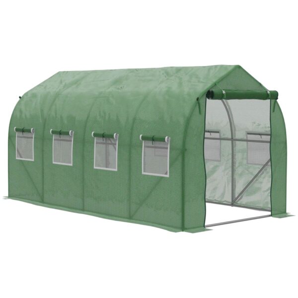 Outsunny 4 X 2M Walk In Polytunnel Greenhouse Galvanised Steel With Zipped Door - Green