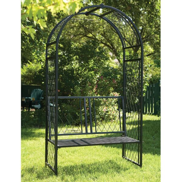 Panacea Twisted Lattice Metal Garden Arch with Seat 7'3 x 3'9
