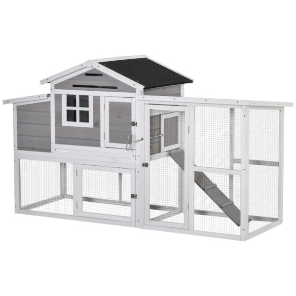Pawhut 193Cm Large Chicken Coop With Run Wooden Poultry Cage With Nesting Box - Grey