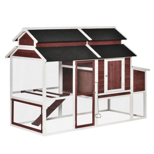 Pawhut 207Cm Wooden Chicken Coop Hen House With Run Nesting Box Removable Tray - Red