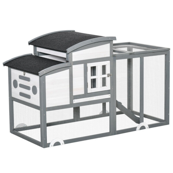 Pawhut Chicken Coop Wooden Poultry Cage With Openable Roof Tray Nesting Box - Grey