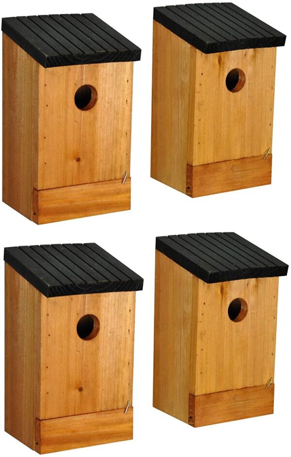 Traditional Wooden Bird Nest Box Birdhouses with Removable Bases (Set of 4) - Promotional Offer