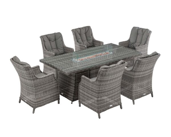 6 Seater Rattan Garden Dining Set With Round Table in Grey With Fire Pit - Riviera - Rattan Direct