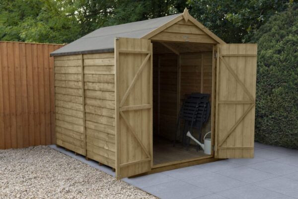 Forest Garden Apex Overlap Pressure Treated 8x6 Wooden Garden Shed with Double Door (No Windows / Installation Included)