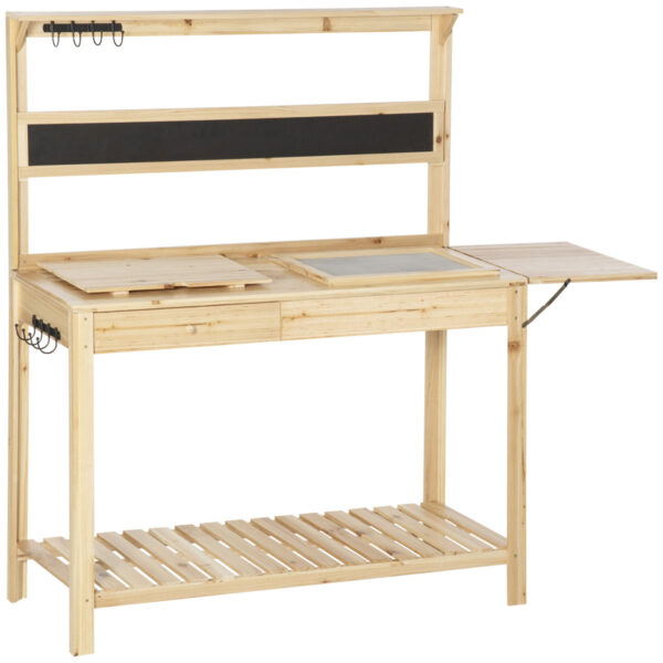 Outsunny Potting Bench Table Workstation W/ Chalkboard Sink Hooks And Drawer