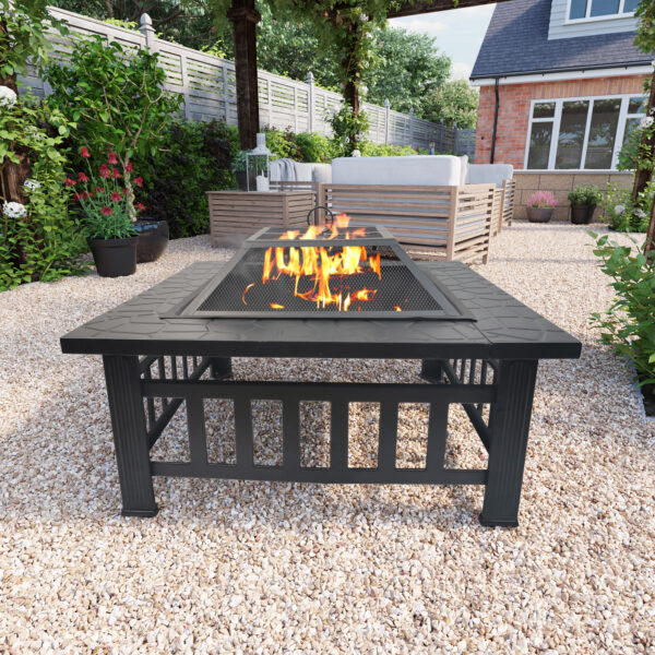 BillyOh Phoenix 3 in 1 Square Metal Fire Pit, BBQ Grill and Ice Pit - Metal Fire Pit
