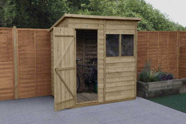 Forest Garden Pent Overlap Pressure Treated 6x4 Wooden Garden Shed (Installation Included)