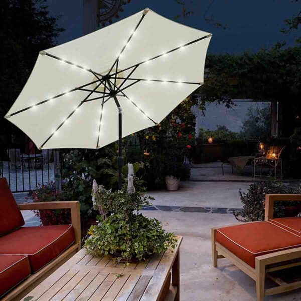 Glamhaus Garden Tilting Table Parasol For Outdoors With Solar Lights - Cream