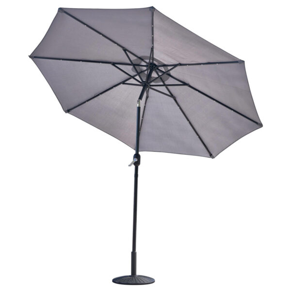 Glamhaus Garden Tilting Table Parasol For Outdoors With Solar Lights - Light Grey