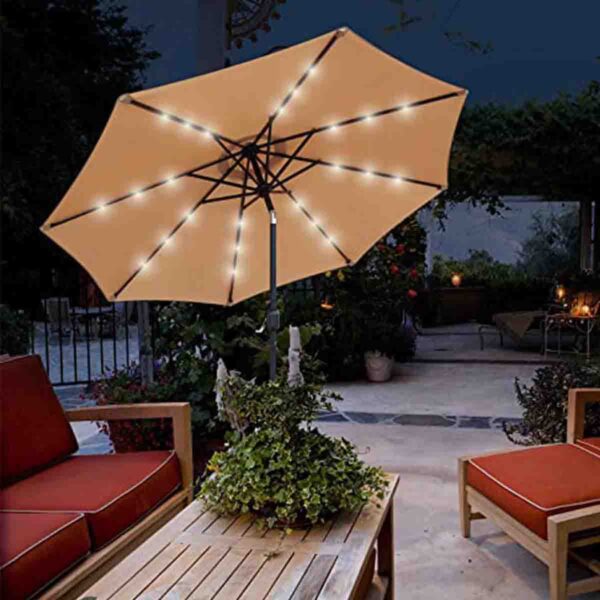 Glamhaus Garden Tilting Table Parasol For Outdoors With Solar Lights - Sand