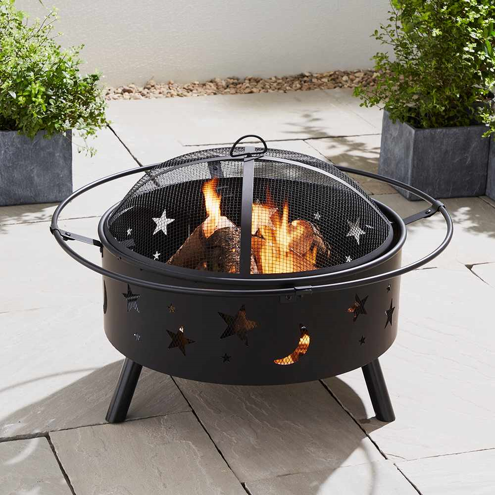 Astral Outdoor Fire Pit BBQ with Spark Guard & Poker - Garden Patio Fire Pit Astral 71cm + BBQ + Spark Guard + Poker