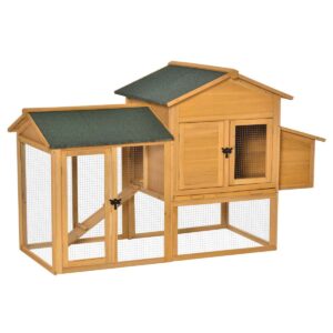 PawHut 168cm Chicken Coop Hen House w/ Run Nesting & Box Slide Out Tray - Yellow