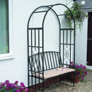Gablemere Metal Garden Arch and Bench with Cushions (Gun Metal Grey)