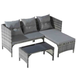 Home Treats Rattan L Shape Corner Patio Set w/ Sofa & Table