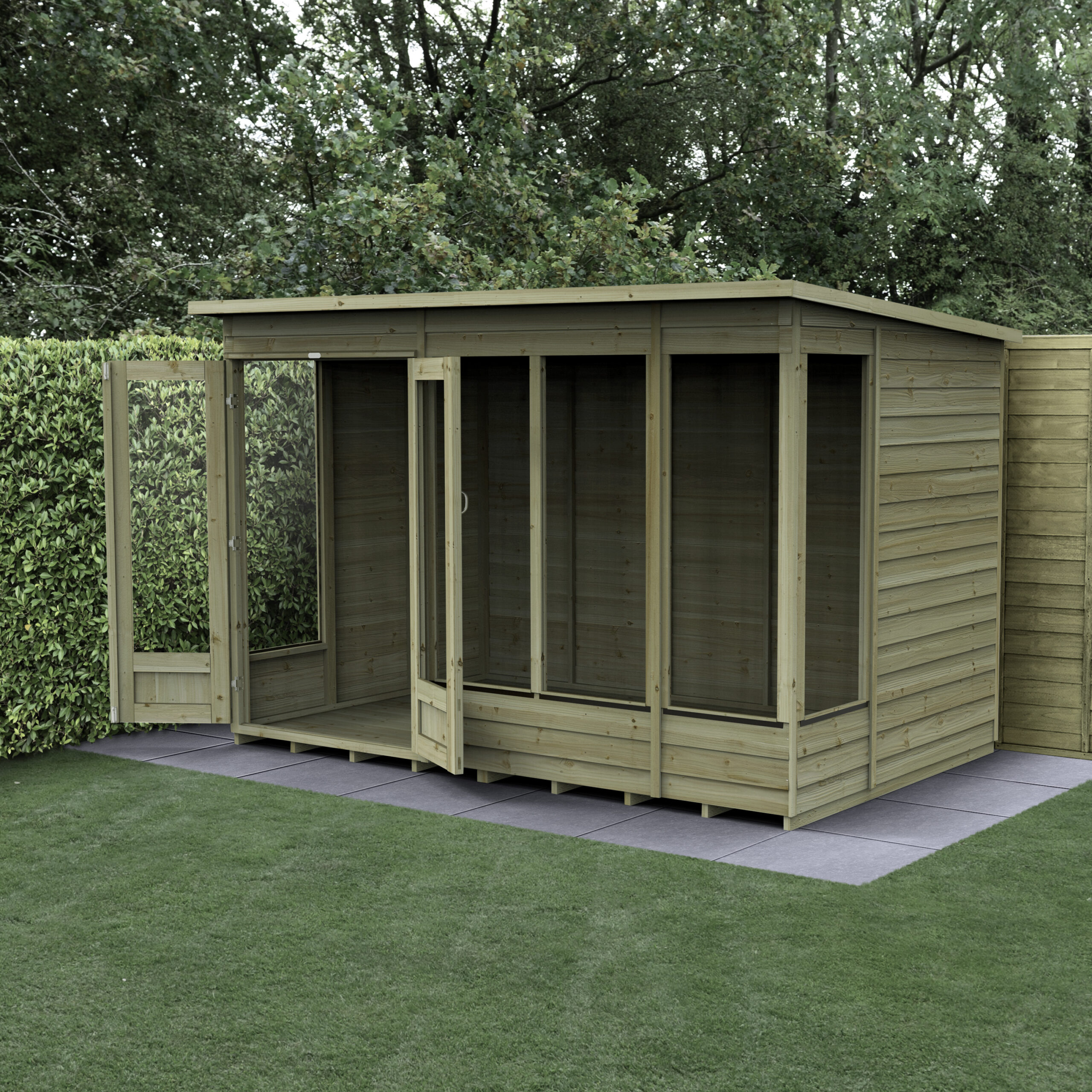 Forest Garden 10x6 4Life Overlap Pent Pressure Treated Summerhouse (Installation Included)